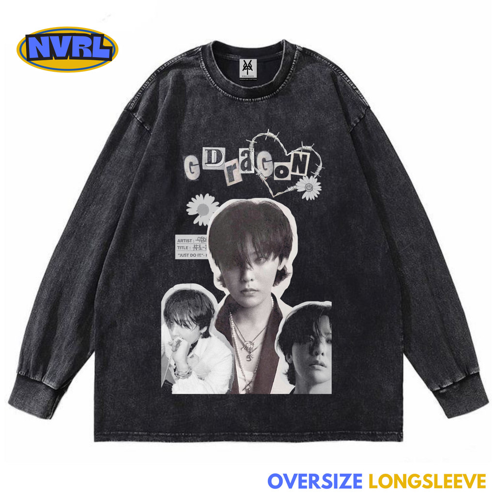 NVRLMERCH "Kaos oversize longsleeve G dragon retro style washed washing vintage tee