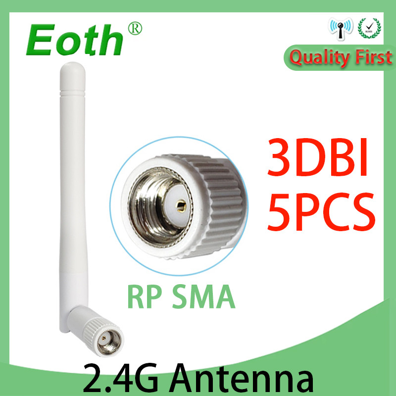 EOTH 5PCS 2.4Ghz Antenna wifi 3dbi RP-SMA male Connector 2.4G antena IOT PBX wi fi white antenne for