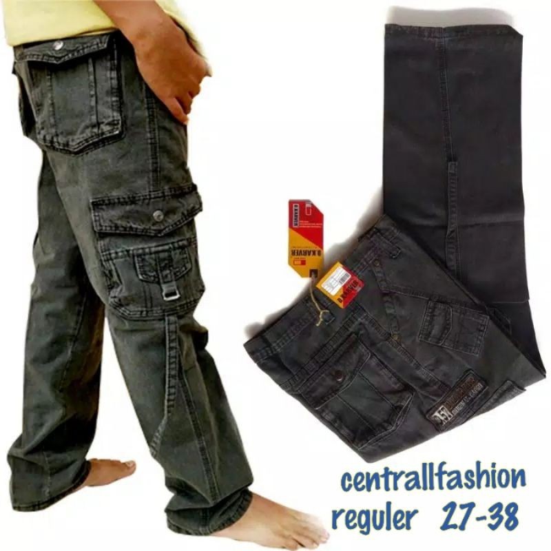 CELANA CARGO jeans pria PANJANG bahan semi jeans tebal/celana gunung/cargo pria murah/cargo terlaris