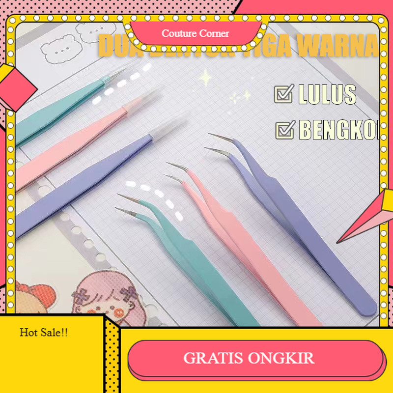 【CORNER1】 SALE!! Pinset Macaron Tweezer Stiker Pinset Bengkok Pinset Lurus