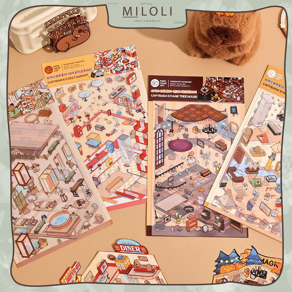 

[MILOLI] 3Pcs CARTOON CAPYBARA WORLD LANDSCRAP Sticker PET Planner 3D DIY Scrapbook Stiker Dekor Jurnal - B0512