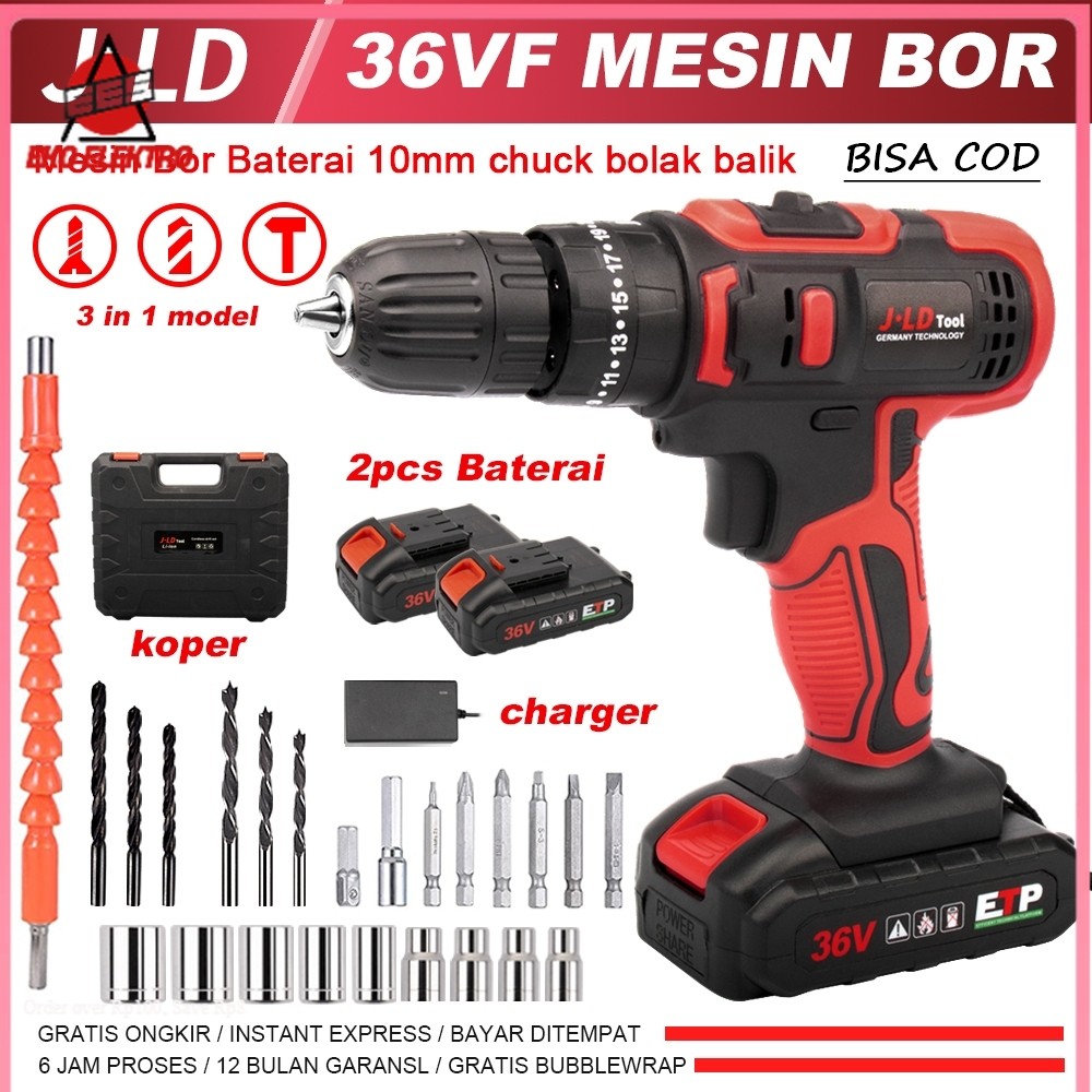 EES - JLD 10MM mesin bor baterai cas komplit cordless bor listrik 1 set lengkap murah bor cordless i