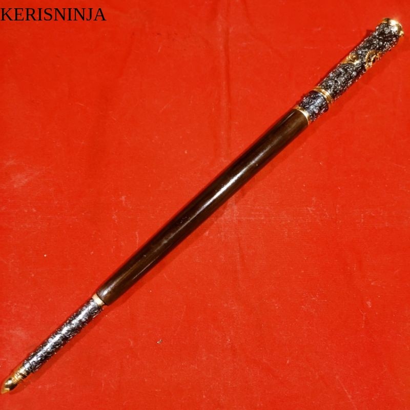 Tongkat Komando Bahan Tembaga Ukir Warna Silih Asih Motif Alas Alasan Gajah Hias Batu Yakut NJ15