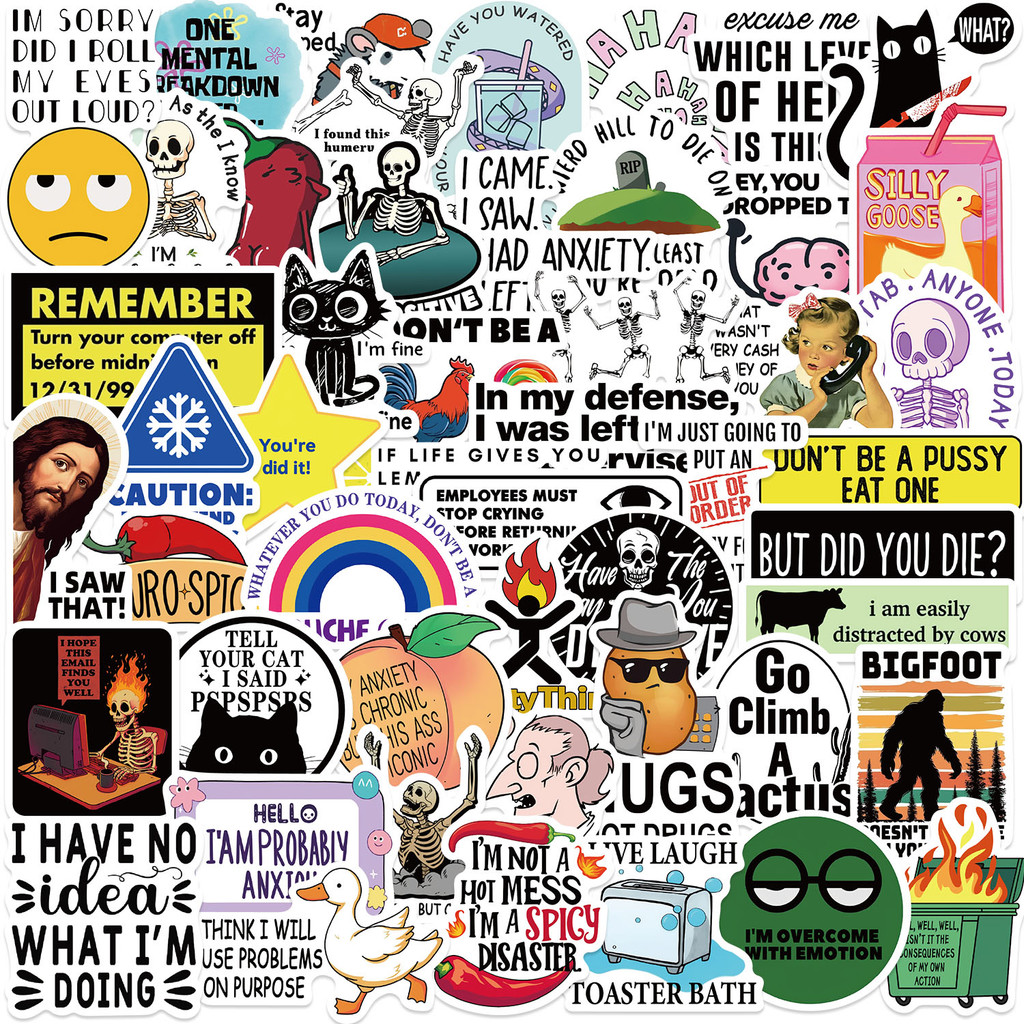 

50PCS Funny Snarky Meme Stickers Cartoon Decals Decoration DIY Notebook Fridge Phone Bike Laptop Guitar Graffiti Kids Toys