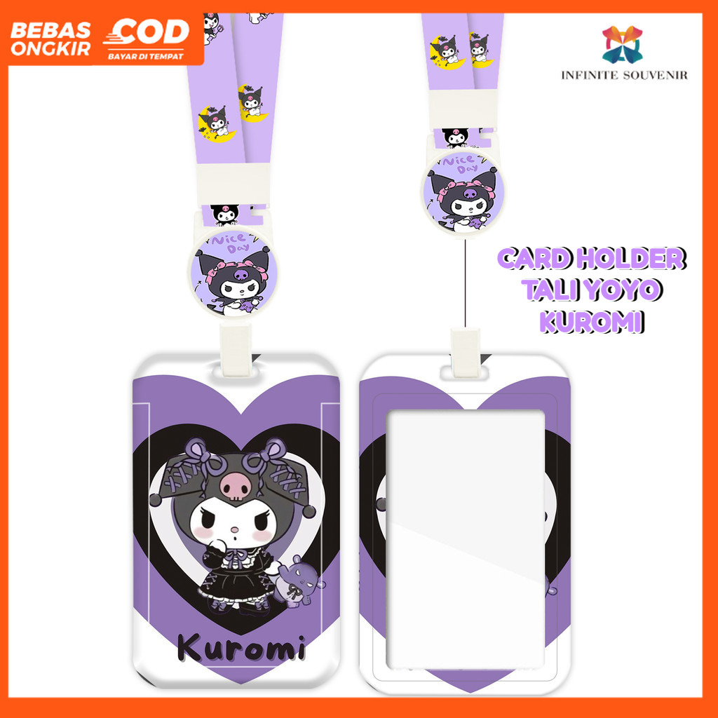 

(N017) ID Card Holder Tali Yoyo Kuromi / Nametag Yoyo Kuromi Black Purple / Card Holder Yoyo / Sanrio / Card Holder Tali Bisa Ditarik