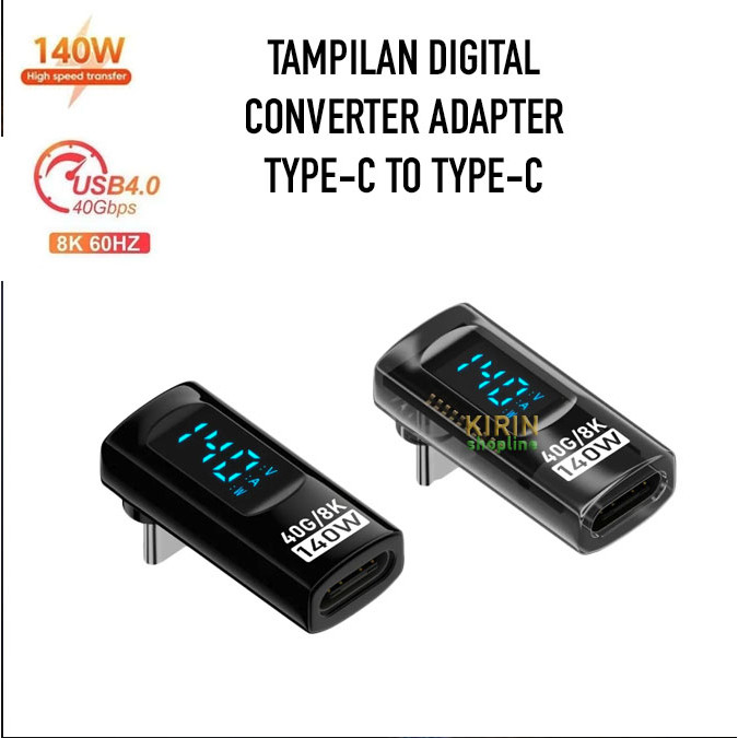 40Gbps 140W Type-C Male To Tipe-C Female Converter Fash Charging Transmisi Layar Lebar 8K 60Hz Adapt