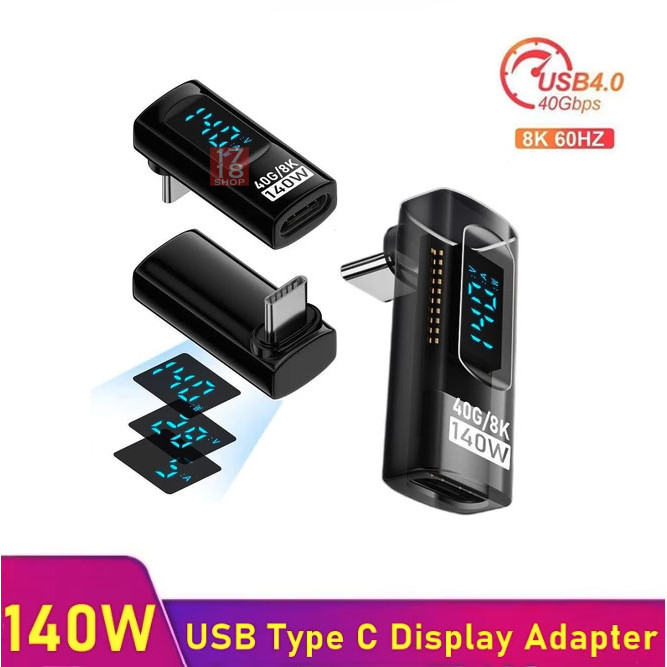 Adapter Siku 90° Type-C To Tipe-C Tampilan Digital Cerdas LED Pemantau Daya Converter Fash Charging 