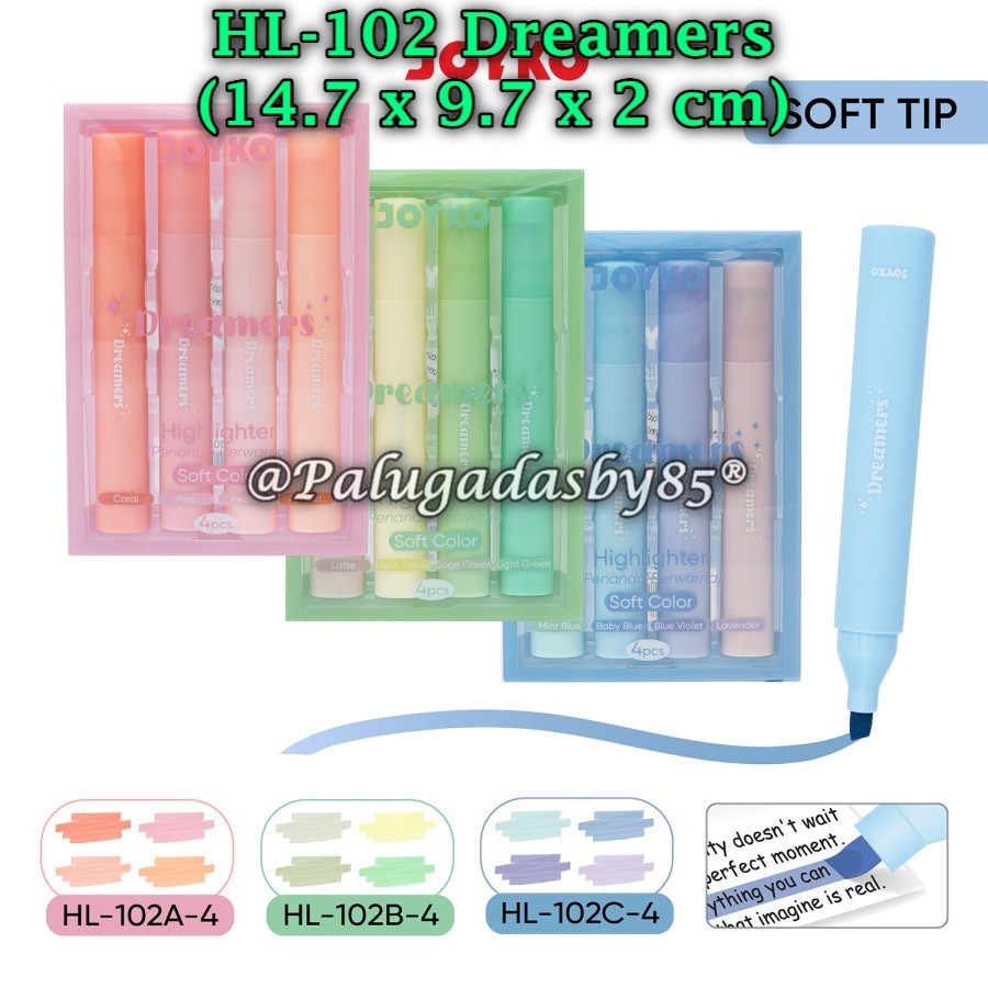 

(1 Set) Highlighter Set JOYKO HL-102A-4 HL-102B-4 HL-102C-4 / Highlighter Joyko HL-102 Dreamers