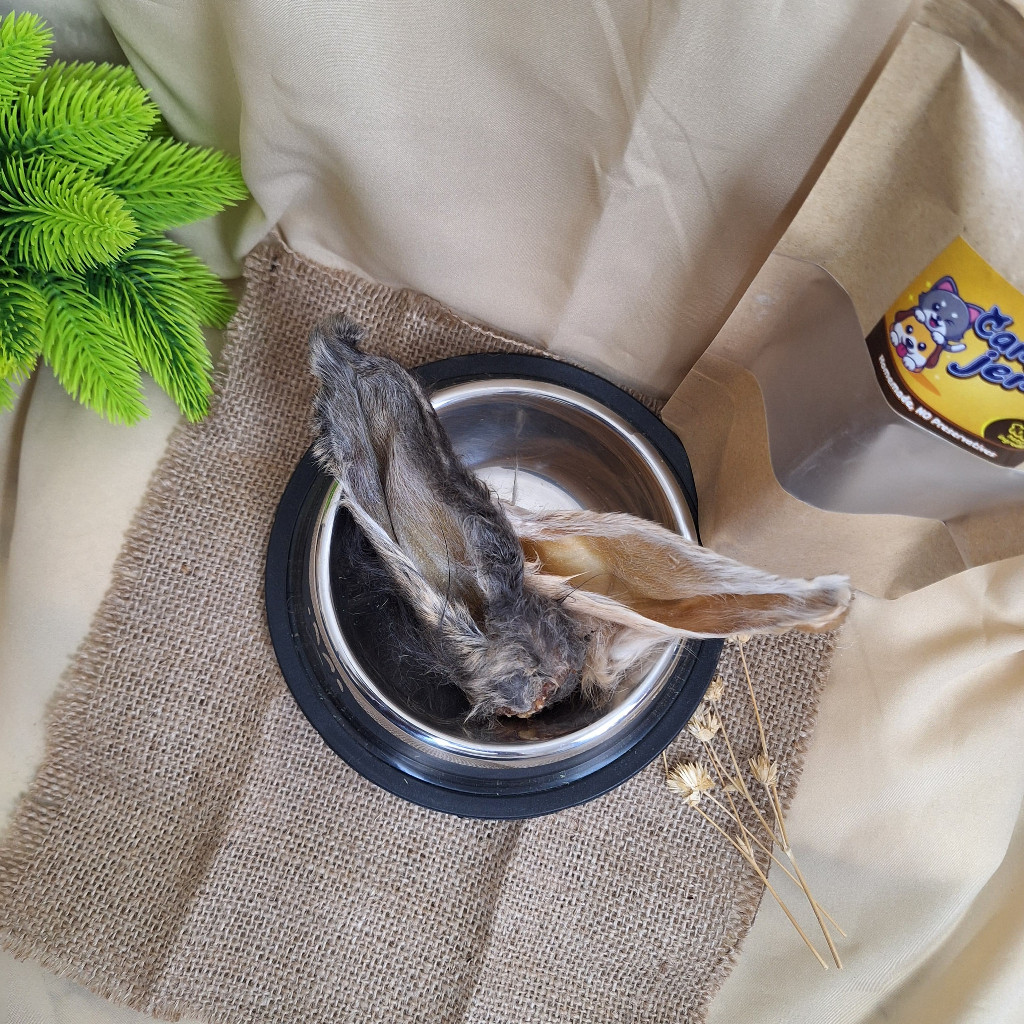 Cemilan Anjing Kuping Kelinci Jerky Snack Anjing - Dog Treat Rabbit Ear Jerky - Dehydrated Jerky Kup