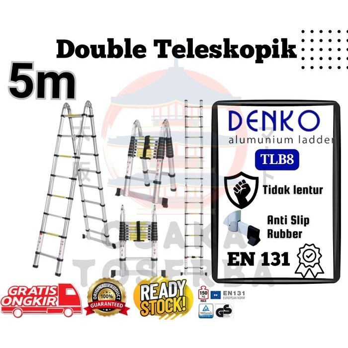 Tangga Double Teleskopik 5M Denko ( 2.5m x 2.5m )  Tangga Lipat Teleskopik 5 meter - TLB8