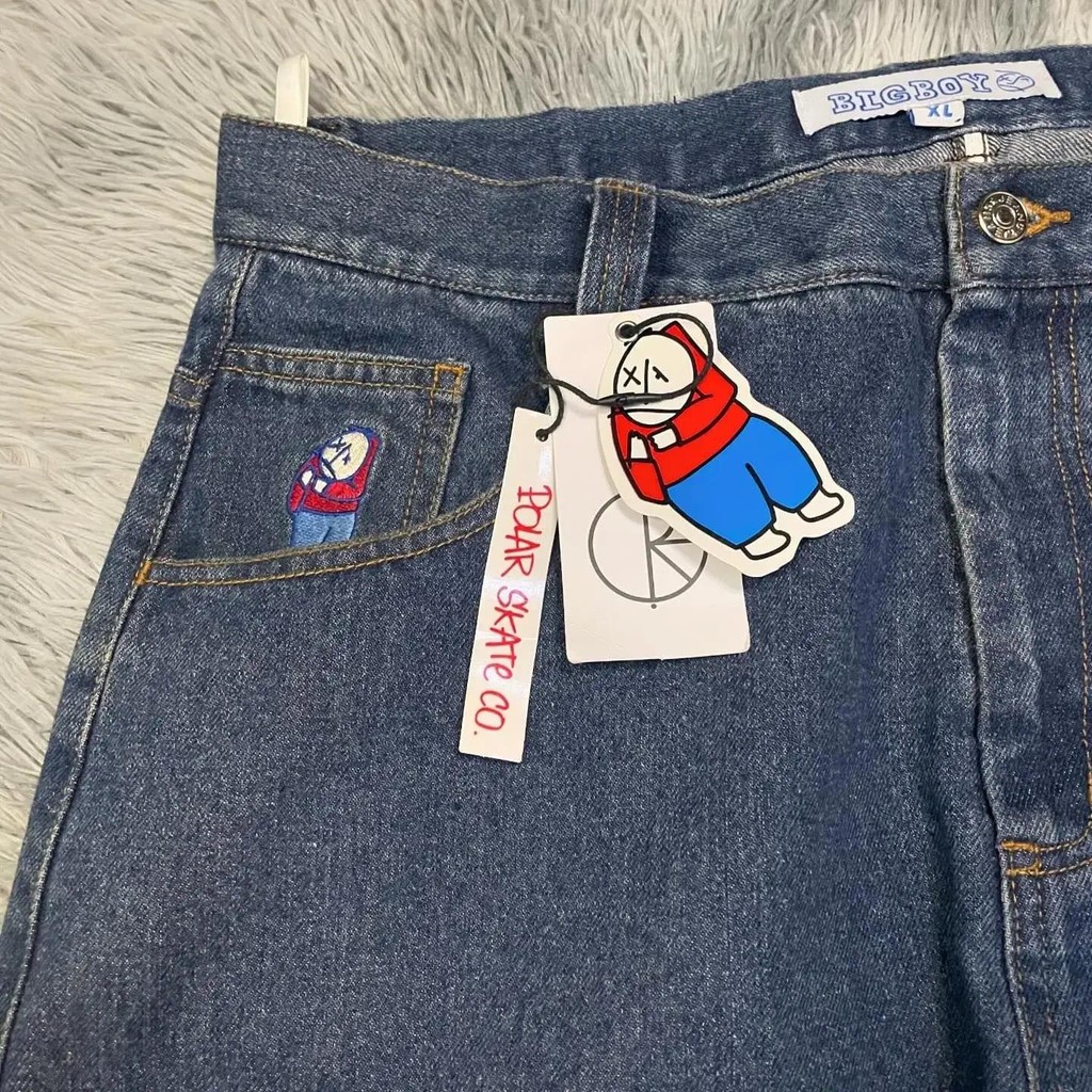 Hip Hop Cartoon Streetwear Polar Big Boy Jeans Embroidery Y2K Pants Retro Blue Baggy Jeans Mens Wome