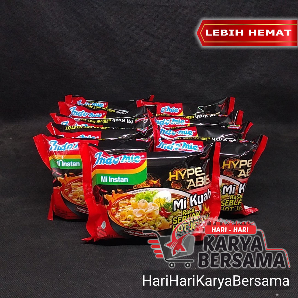 

MIE INSTANT INDOMIE SEBLAK HOT JELETOT HYPE ABIS PACK 10 BUNGKUS X 75GR