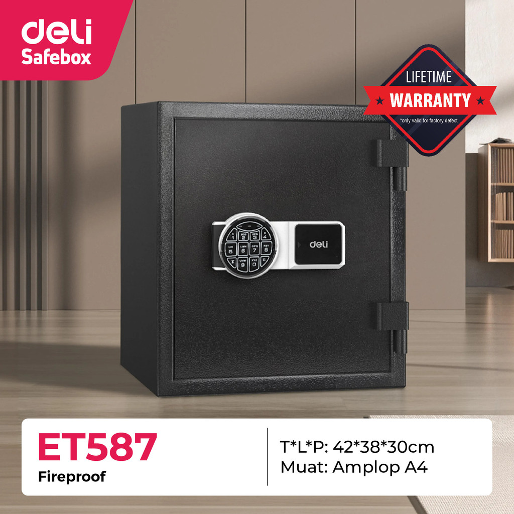 BRANKAS DIGITAL DELI ET587 TAHAN API / SAFE DEPOSIT BOX / ELEKTRIK CASH BOX ET-587