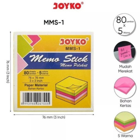 

Memo Stick / Sticky Notes Joyko MMS-1 5 Warna - 76 x 76 mm