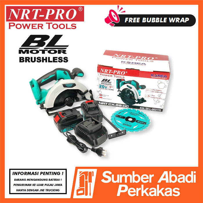 NRT-PRO CX58DC Mesin Circular Saw Cordless 7 Inch Baterai Batre Gergaji Listrik Circle Kayu CX58 CX 
