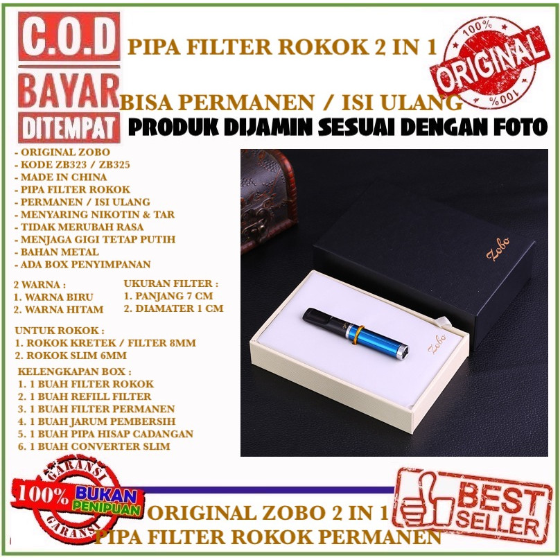 ORIGINAL ZOBO ZOBON ZB323 ZB325 PIPA FILTER SARINGAN ASAP 2 IN 1 PERMANEN DAN ISI ULANG BAHAN METAL 