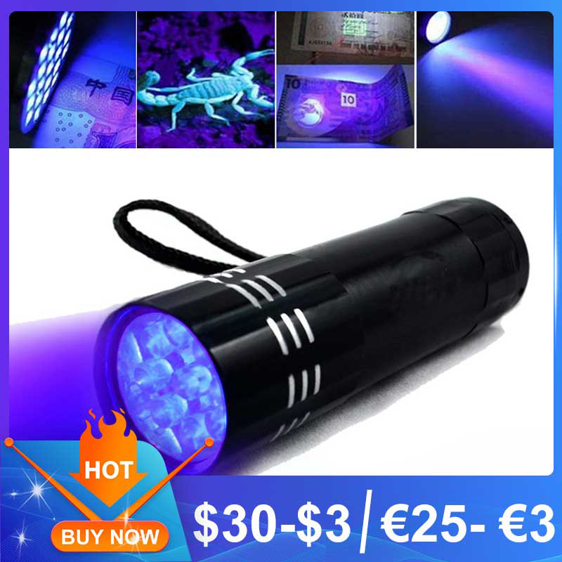 UV Light Torch Lamp Super Mini 9 LED Flashlight Black Ultraviolet Light Super Mini Aluminum UV Flash