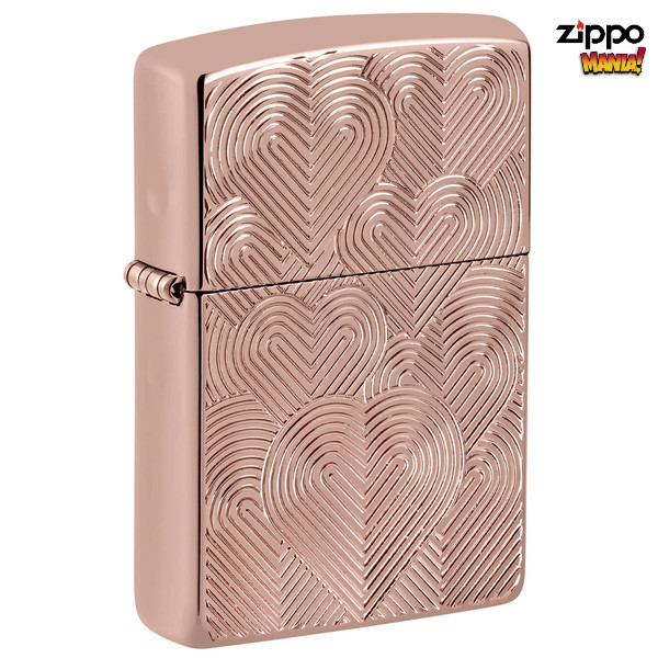 Zippo Armor High Polish Rose Gold Hearts with Deep Carve Design - Zippo Lighter Original