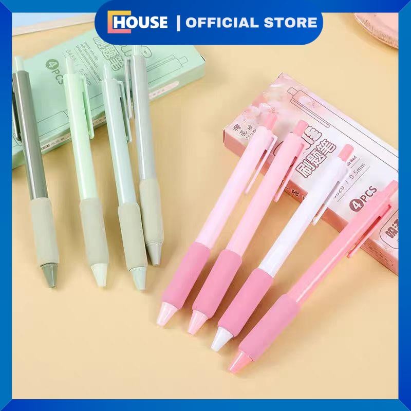 

UHOUSE Pulpen Gel Mekanik 0.5mm Soft Hand Eurobag Pen Holder Matte Color / 1 SET ISI 4 PCS / Pulpen Sekolah / Pulpen Lancip nyaman dipakai / Pulpen