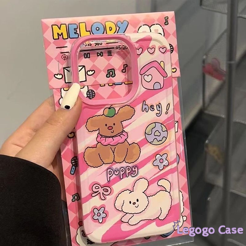 Casing TPU Bunga Pita Imut Anak Anjing Doodle Merah Muda Kreatif Untuk Redmi 14C 9A 10A 10C 9C 13C 1