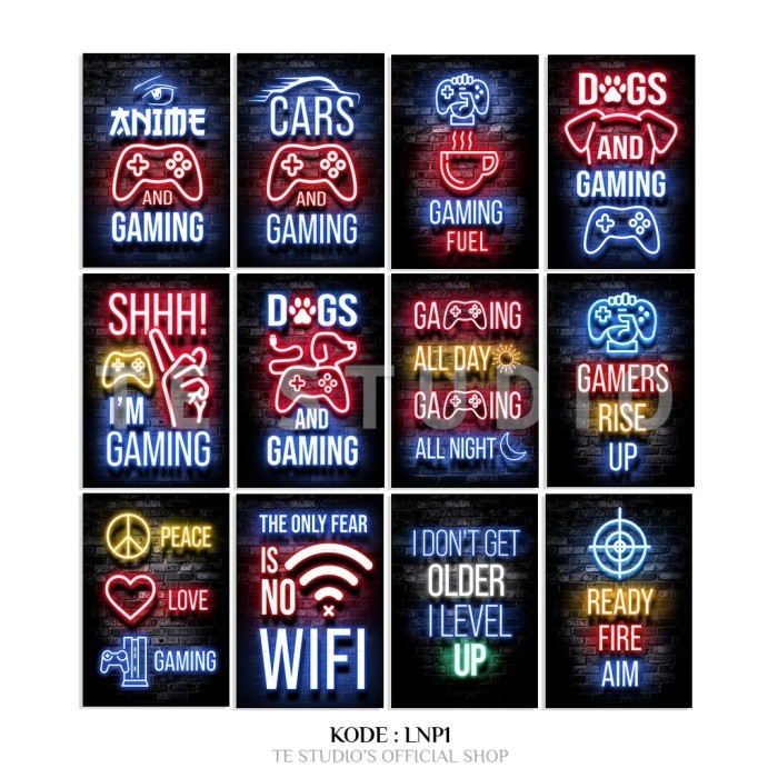 (Isi 12Pcs) Poster Neon Gaming Pajangan Dinding Gamer Aesthetic Poster Kamar Aesthetic Hiasan Dindin