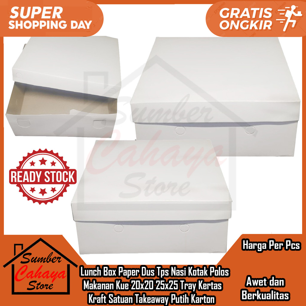 Lunch Box Paper Dus Tps Nasi Kotak Polos Makanan Kue 20x20 25x25 Tray Kertas Kraft Bok Boks Satuan T