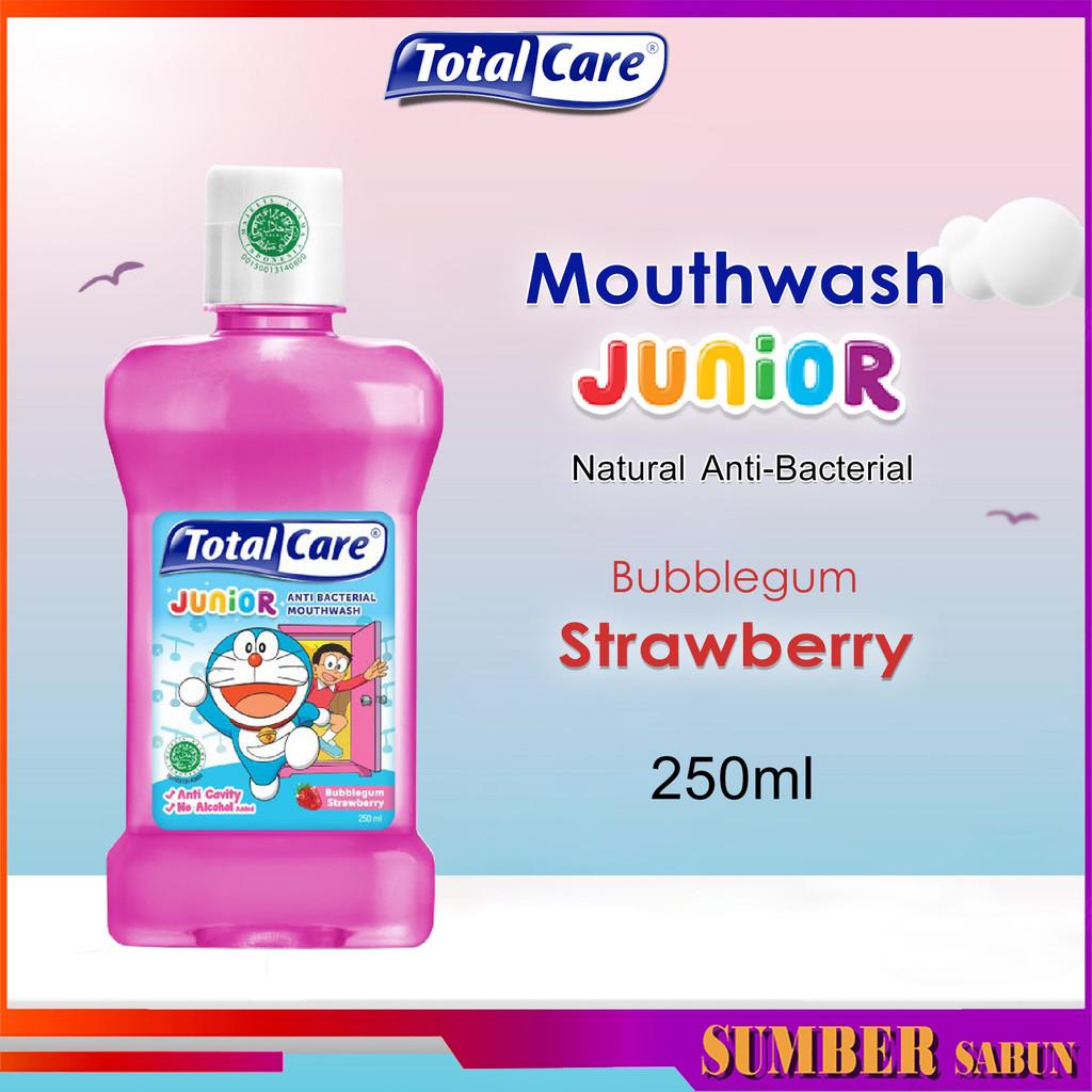 Total Care Junior Mouthwash Bubblegum Strawberry 250ml - Obat Kumur Anak Anak Antibacterial