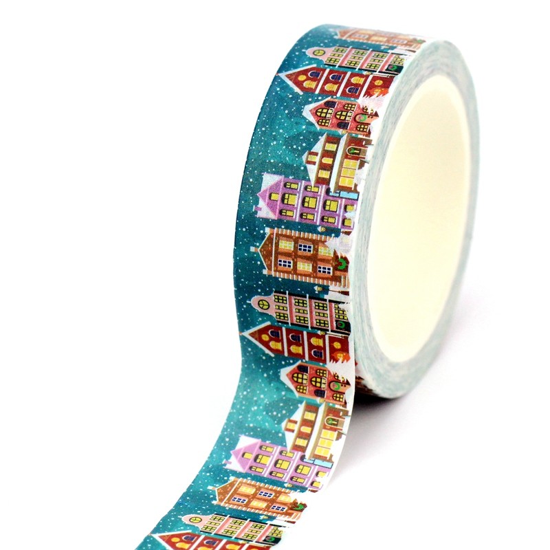 

2023 NEW 1PC 10M Decorative Blue Christmas Snow House Washi Tape for Journaling Adhesive Masking Tape Cute Stationery