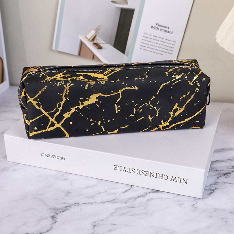 

Pencil Case Black Estuches Escolares Pencil Pouch Marbling Cute Stationery PU Leather Pencilcase School Supplies Pencil Cases