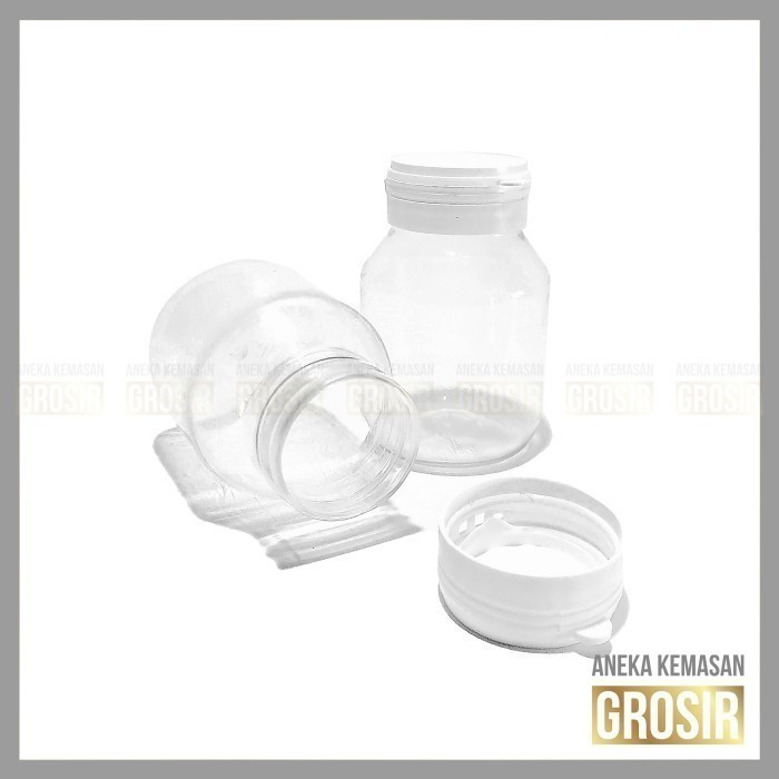 Botol Kapsul Obat Herbal 60 Bulat PET – Bening & Putih | Kapasitas 60 Kapsul, 140ml, Model Bulat PET
