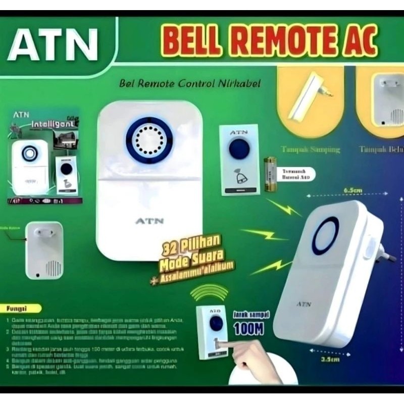 Bel Rumah Bell Pintu Wireless Door Bell AC 1Remote  Wireless Atn Bell Rumah Praktis Bell Assalamuala