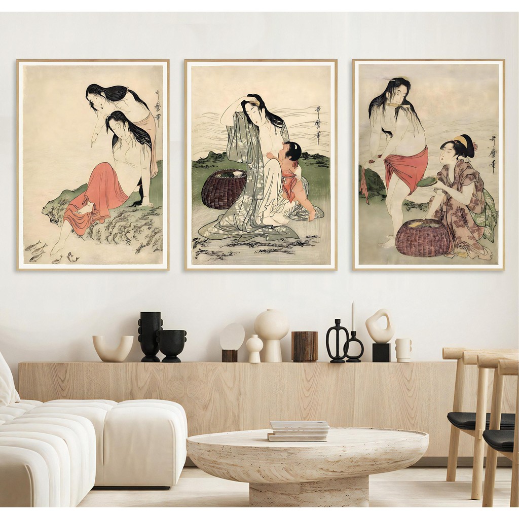 

Japanese Retro Triptych Female Portrait Art Posters Prints Canvas Painting Wall Art Picture Living Room Home Decor