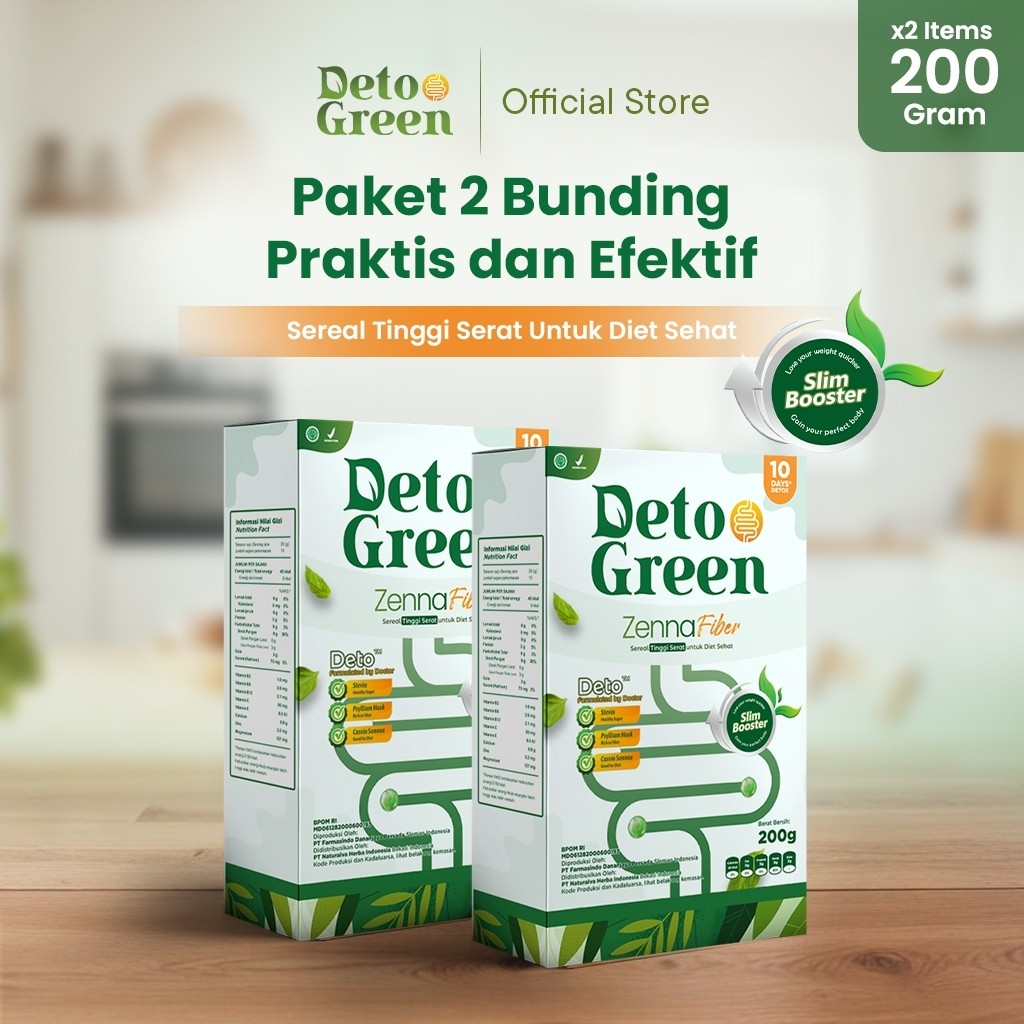 

DETOGREEN Zenna Paket 2 Fiber Sereal Oat Sehat Turunkan Berat Badan Diet Optimal 200 Gram