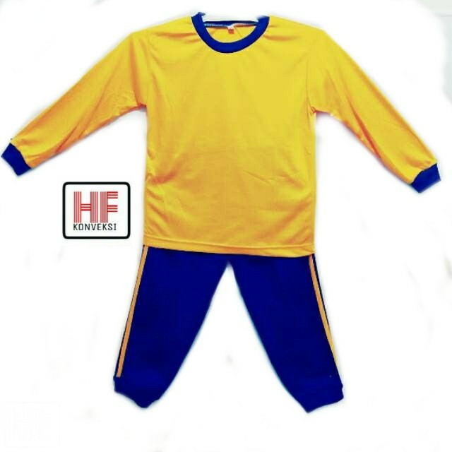 baju olahraga tk/Seragam OlahRaga Tk Panjang Kuning Biru polos Murah