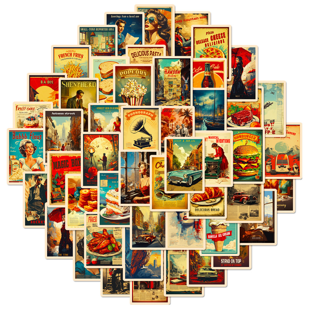 50pcs Retro Movie Poster Graffiti European and American Style Suitcase Body Guitar Decoration Waterp