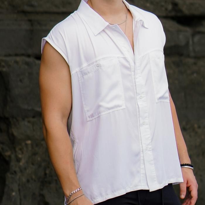 Baju Kemeja sleeveless Pria JHONY Series Kemeja Tanpa Lengan Putih Polos All Varian Pria Kemeja Romp