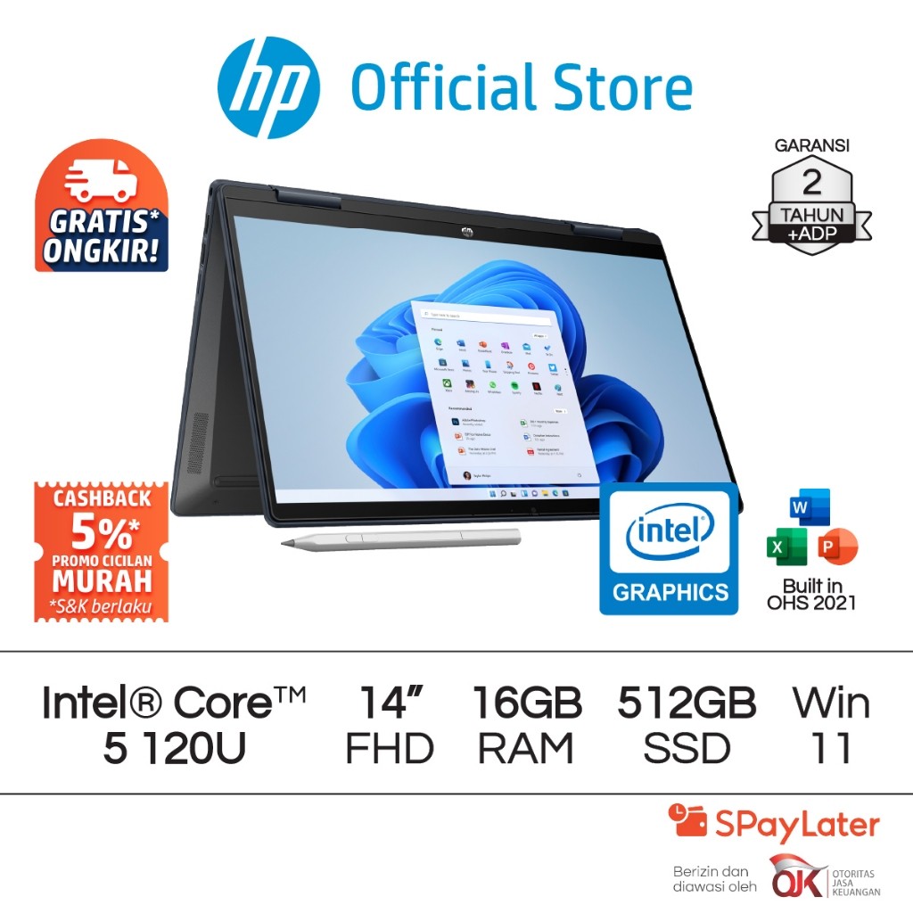 Laptop HP Pavilion X360 2 In 1 Intel Core 5 Intel Graphics 16GB RAM 512GB SSD Silver / Gold / Blue W