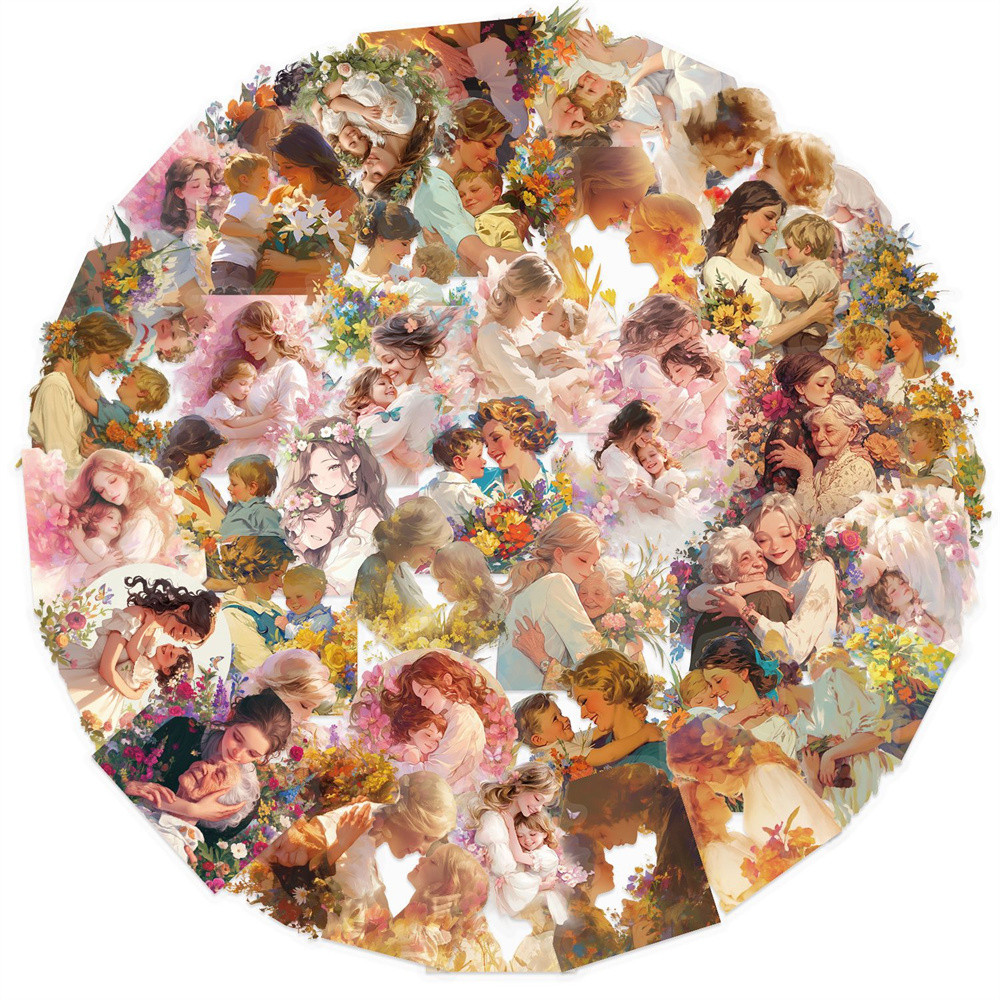 

50pcs PET Transparent Mother's Day Flowers Stickers For Stationery Guitar Craft Supplies Cute DIY Phone Case Sticker Vintage