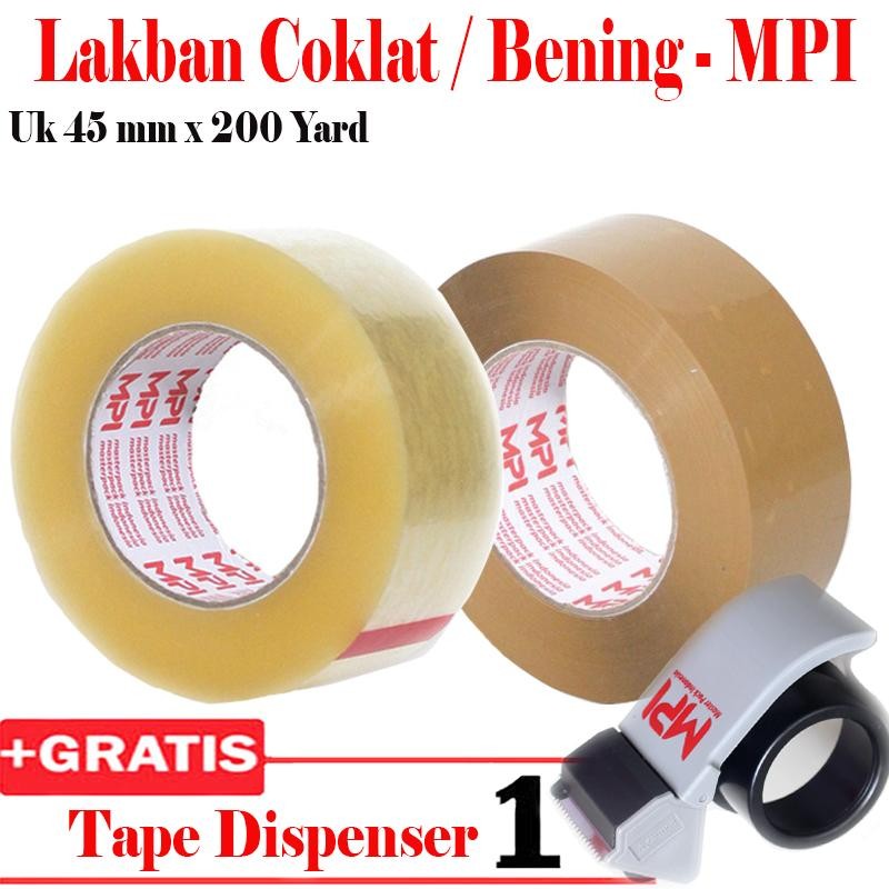 

Lakban Bening - Coklat Uk 45 mm x 200 yard + Tape Dispenser MPI