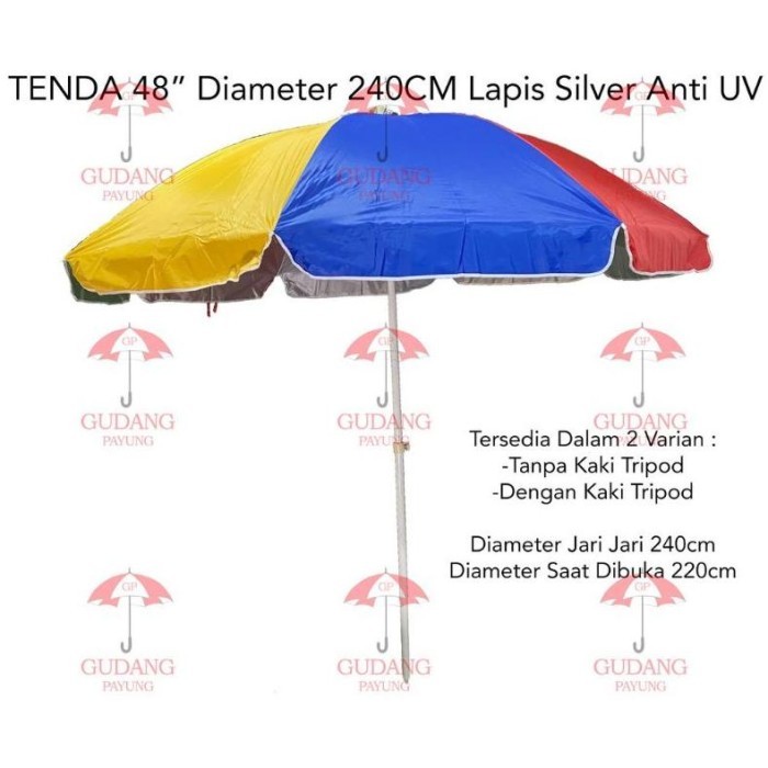 Payung Pantai Tenda Jualan Jumbo Anti UV 48 " 240 cm Parasol Original Osaka /Nagoya - Pelangi