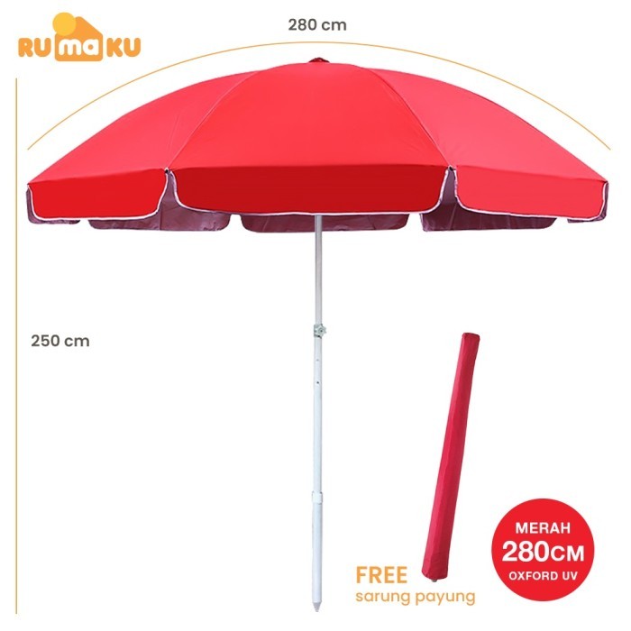Rumaku Payung Jualan Jumbo 280 Cm Outdoor an Pantai Bazar Kain OxfoAnti UV - 280 Merah - UV