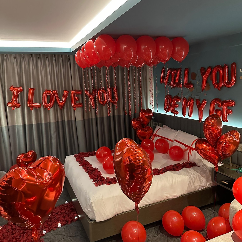 Red I Love You Balloon Set Heart Shaped Aluminum Foil Balloon Suitable for Anniversary, Wedding Seas