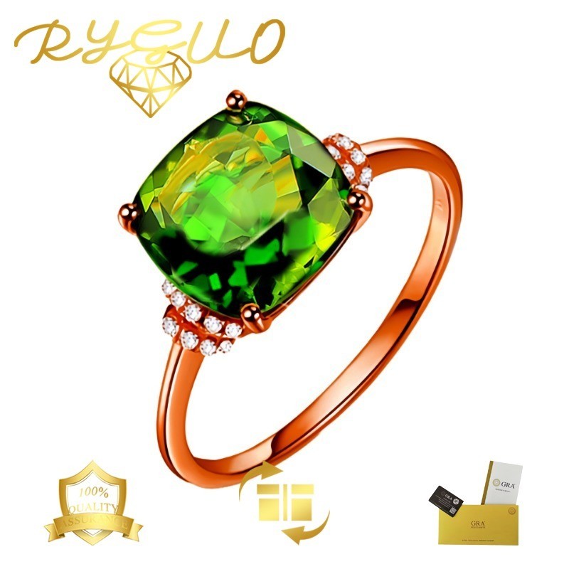 RYGUO Cincin Hijau Moissanite Emas Mawar