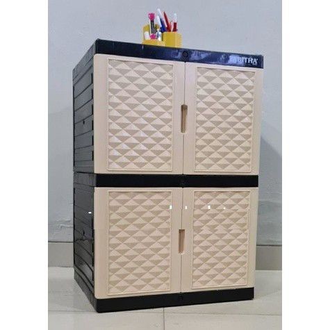 GANDISUARTINILARISSHOP Lemari Plastik Tabita Susun 2 Full Kunci Warna Abu/Coklat/Cream