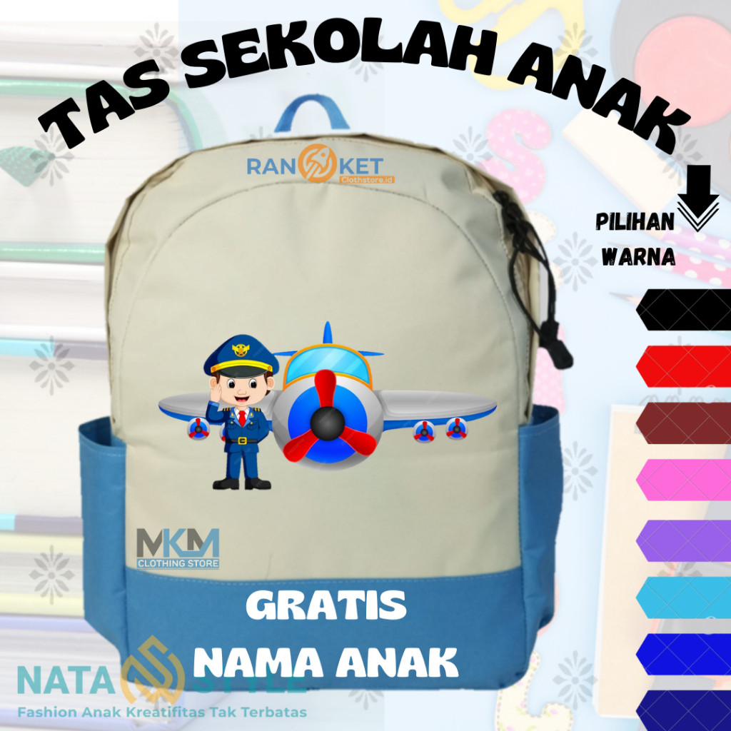 Tas Anak Profesi Pilot Pesawat I Tas Ransel Anak Profesi Pilot Pesawat  {FREE CETAK NAMA} COD