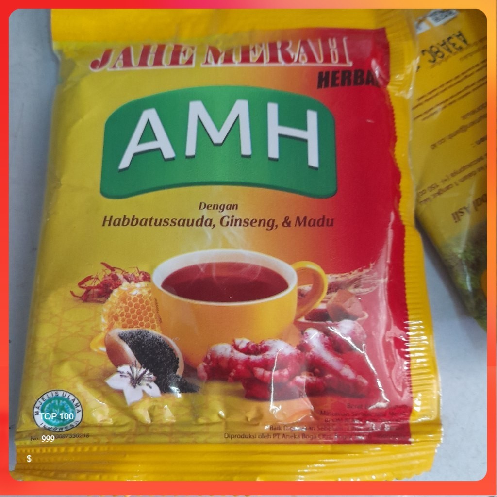 

JAHE MERAH AMH 1 Renceng isi 10pcs x 20gram Minuman Herbal Dengan Habbatussauda, Gingseng Madu Toko Herbal Banyumas Libasma