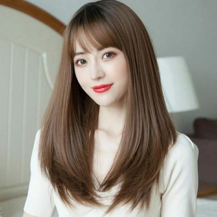 Wig Wanita Korea Poni Samping Lurus Blow Shaggy - Blowrata Pirang