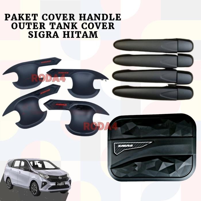 Paket Cover Handle Outer Tank Cover Calya/Sigra Hitam Carbon Aksesoris Pegangan Pintu Tangki Mobil 2