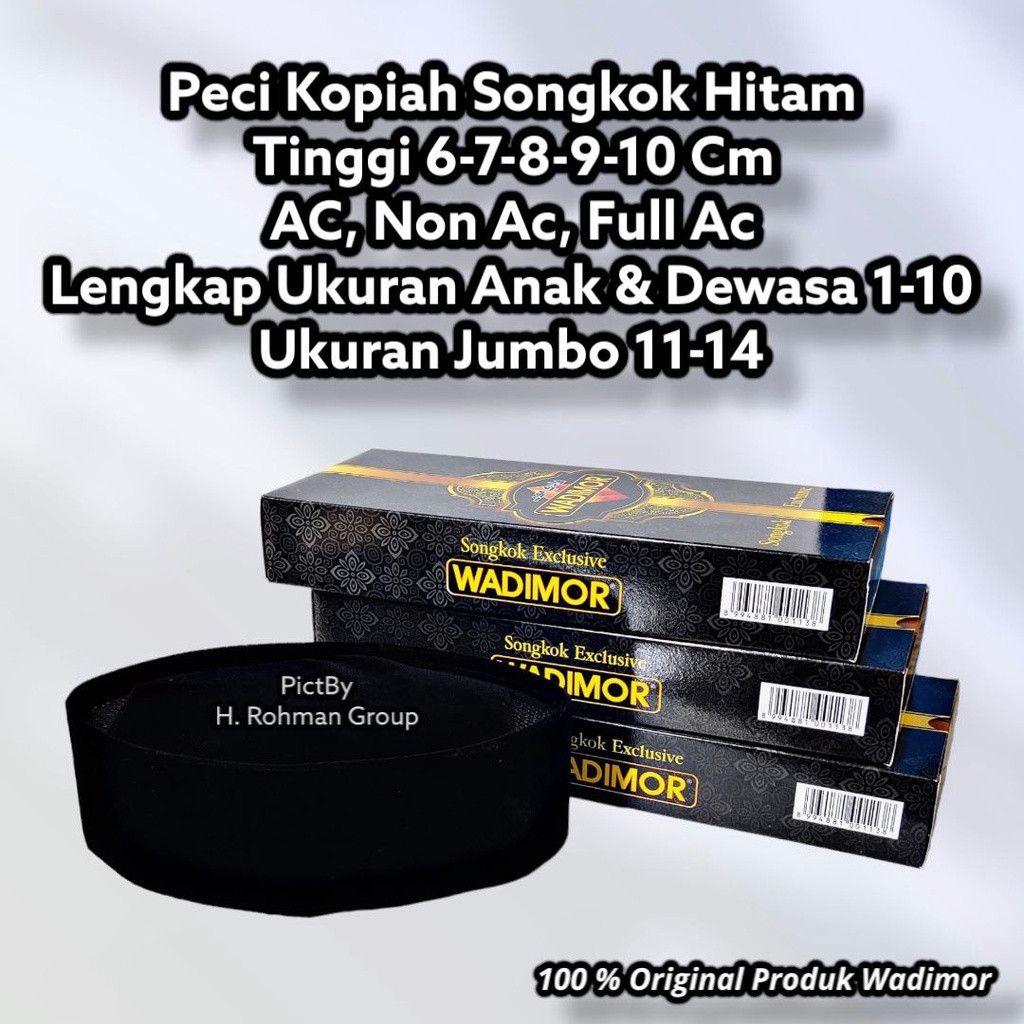 Wadimor Peci Hitam Polos Ac Terbaru Tinggi lengkap Ukuran Lengkap Ukuran Anak Dan Dewasa Songkok Wad