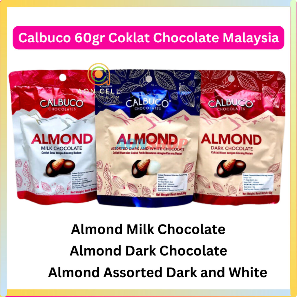 

[AS] Calbuco 60gr Coklat Almond Milk Dark Assorted Hitam dan Putih White Chocolate Malaysia